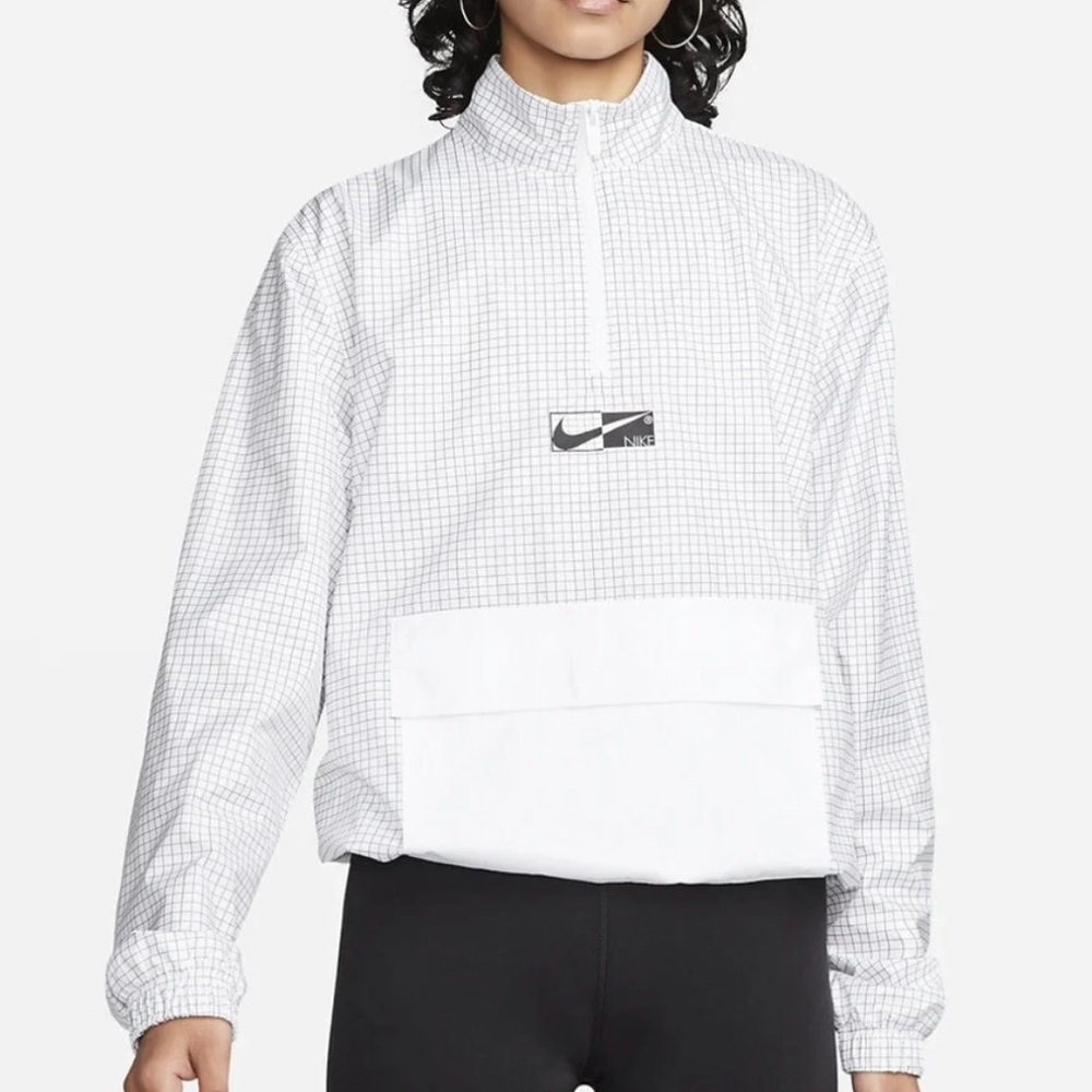 Nike White Checkered Half-Zip Jacket